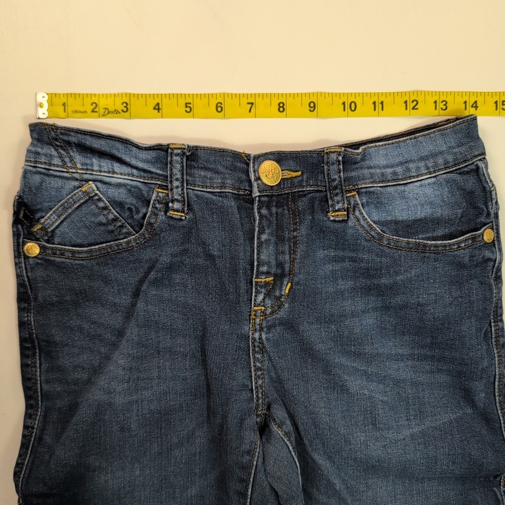 Rock & Republic Berlin Dark Wash Straight Leg Jeans Gold Logo Pockets Size 6 - Picture 8 of 13